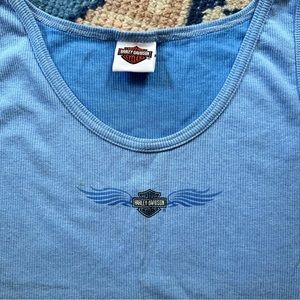 Y2K Harley Davidson Blue Ribbed Tank Top size Medium